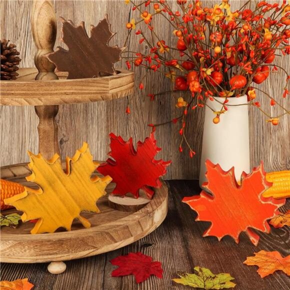 Wooden Fall Leaves Decorations for Home Office Indoor, Farmhouse - Picture 2 of 7